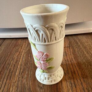 Hand Painted Bisque Porcelain 1985 Vintage Vase-Beautiful Flowers-4.5" Tall X 2"